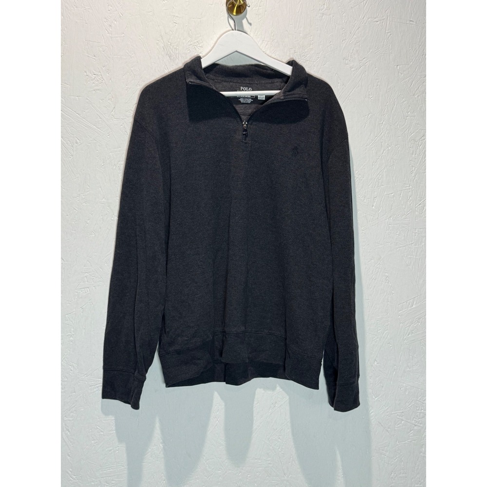 Polo Ralph Lauren Jersey Quarter-Zip Pullover Jacket Gray Herringbone Large